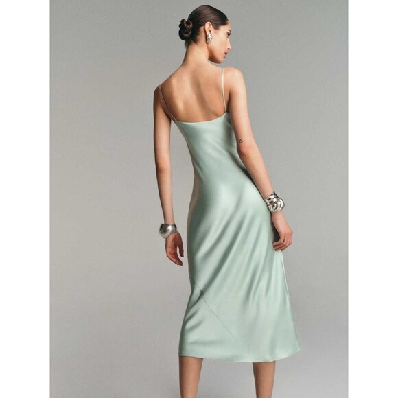 NWOT Reformation Cardi Silk Dress Elegant Mint Green Slip Dress  Orig. $278 - Picture 4 of 14